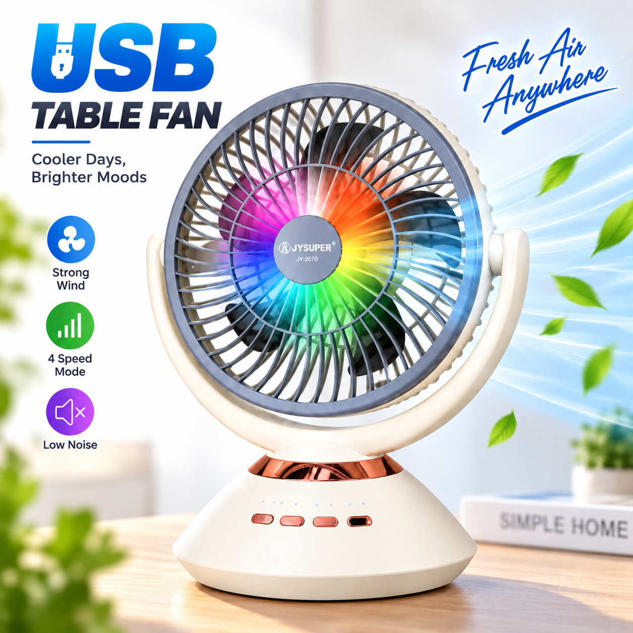 JYSUPER JY-2570 Rechargeable Fan with LED Light