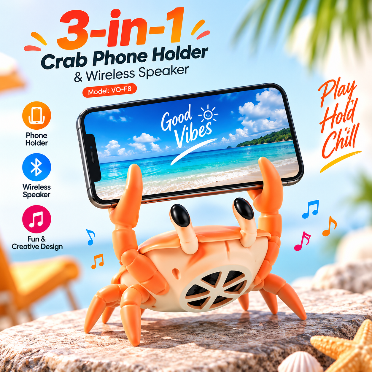 3-in-1 Crab Phone Holder & Wireless Bluetooth Speaker