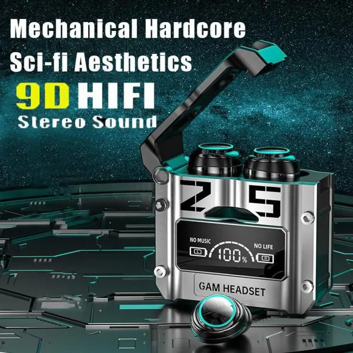 M25 Gaming TWS Wireless Bluetooth 5.3 Earbuds with Sliding Case & LED Display